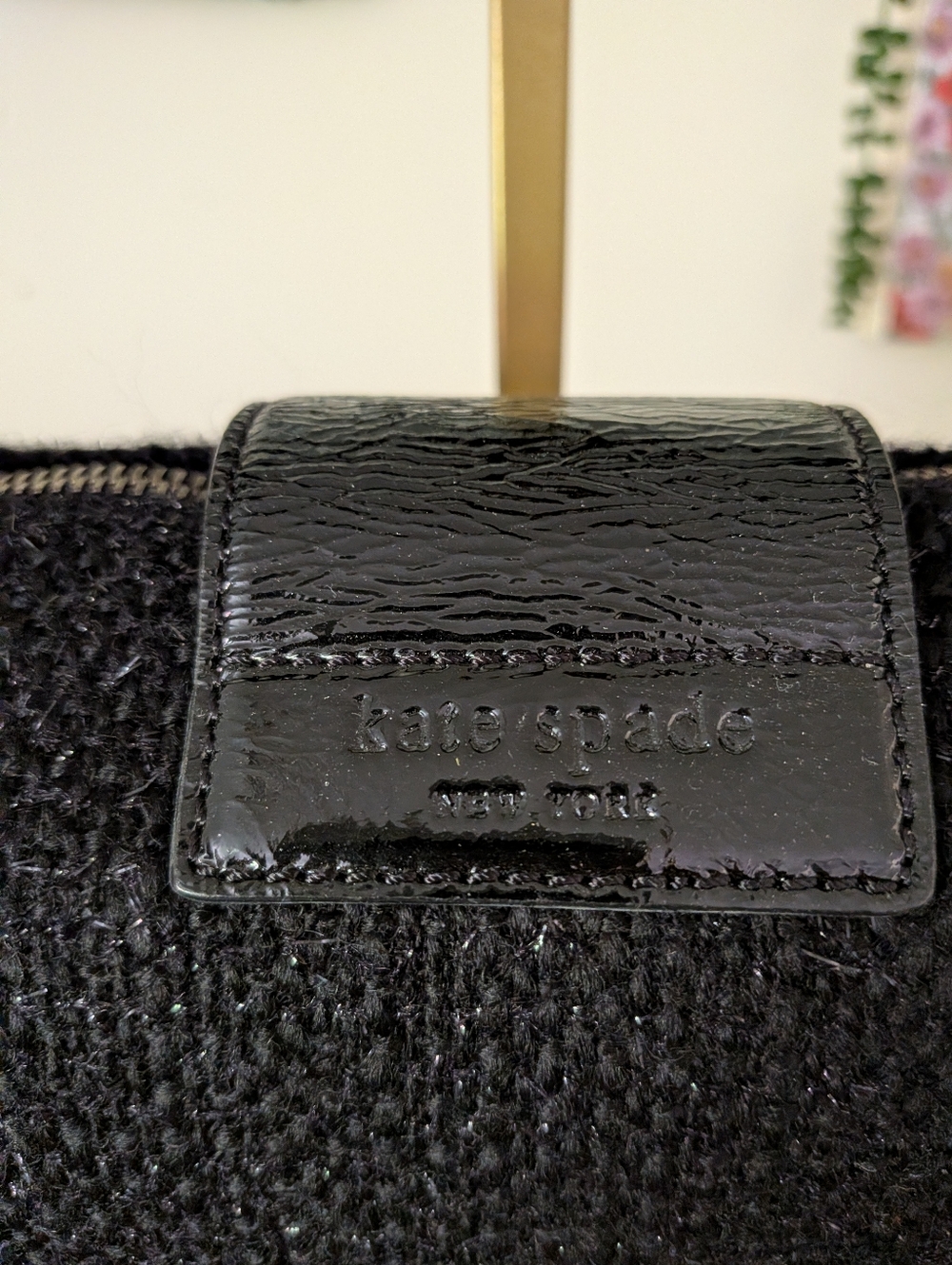 Kate Spade Vintage Look Black Wool Bouclé Sparkle Baguette Bag with Turnlock - Picture 6 of 12